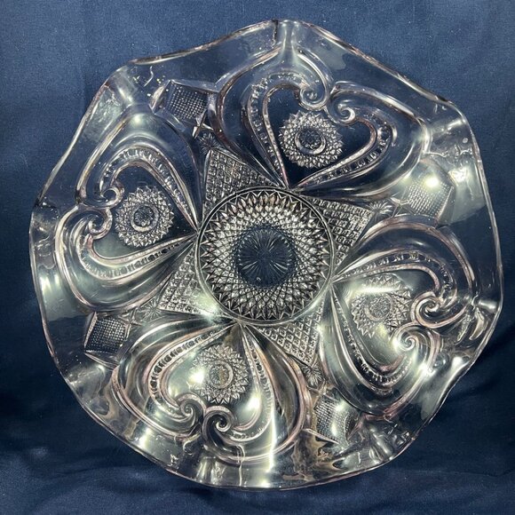 Vintage EAPG Imperial Heart Ruffled Bowl Purple Ornate Elegant Cut Glass Decor - Picture 3 of 6